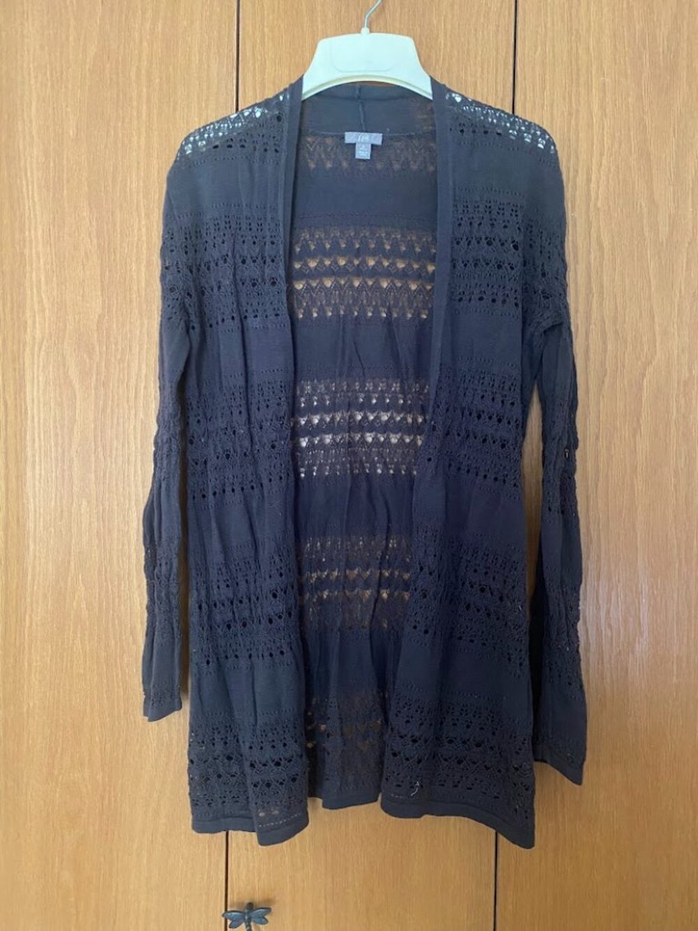 J.Jill Crochet knit long cardigan Dark Grey - size Small Petite